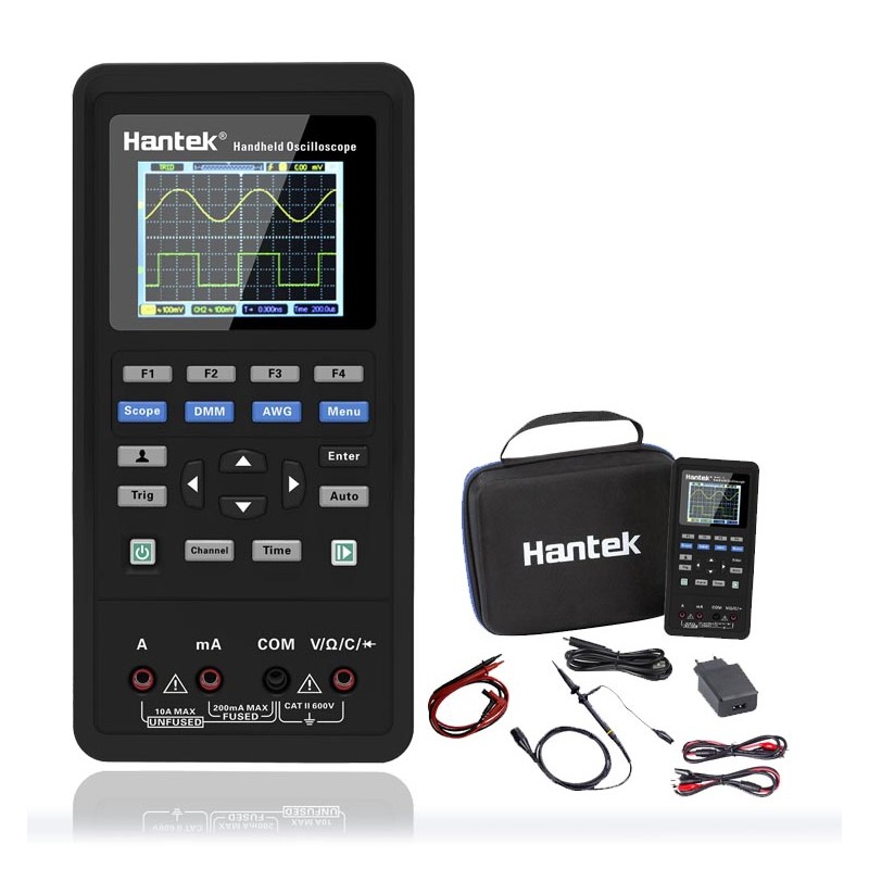 Hantek 2D72 Mini Osciloscopio portátil 2 Canales / 70MHZ con generador de señales y multimetro