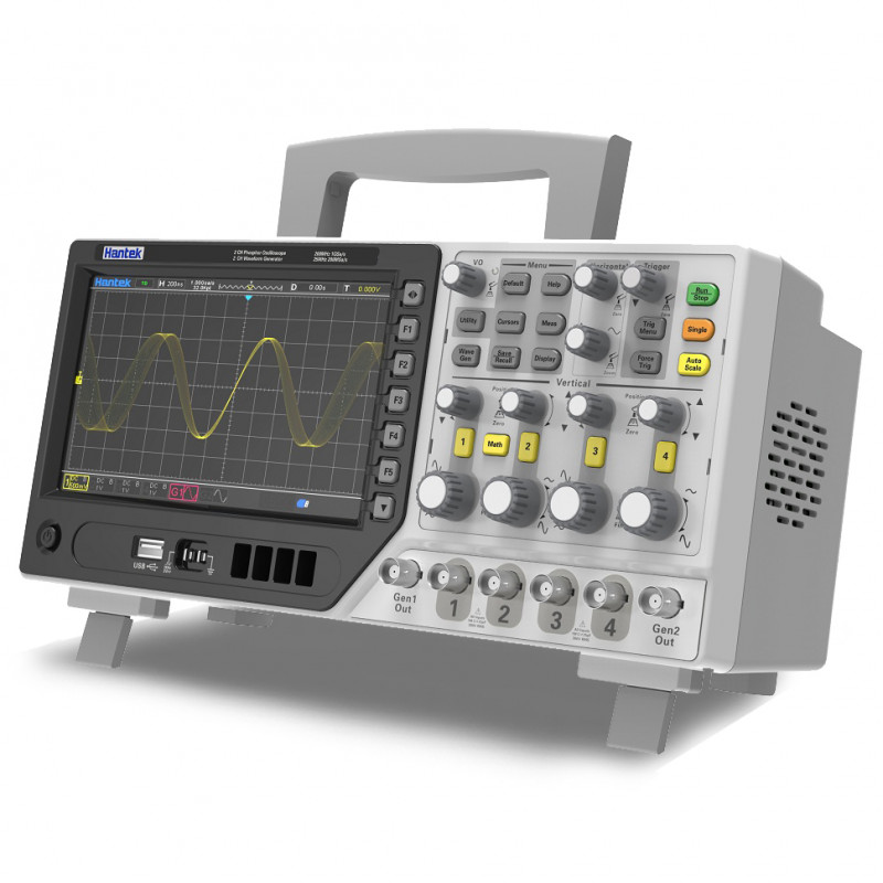 Hantek MPO6204D Osciloscopio de 4 Canales 200Mhz con 2 Generadores AWG y 16 Canales de Analizador Lógico